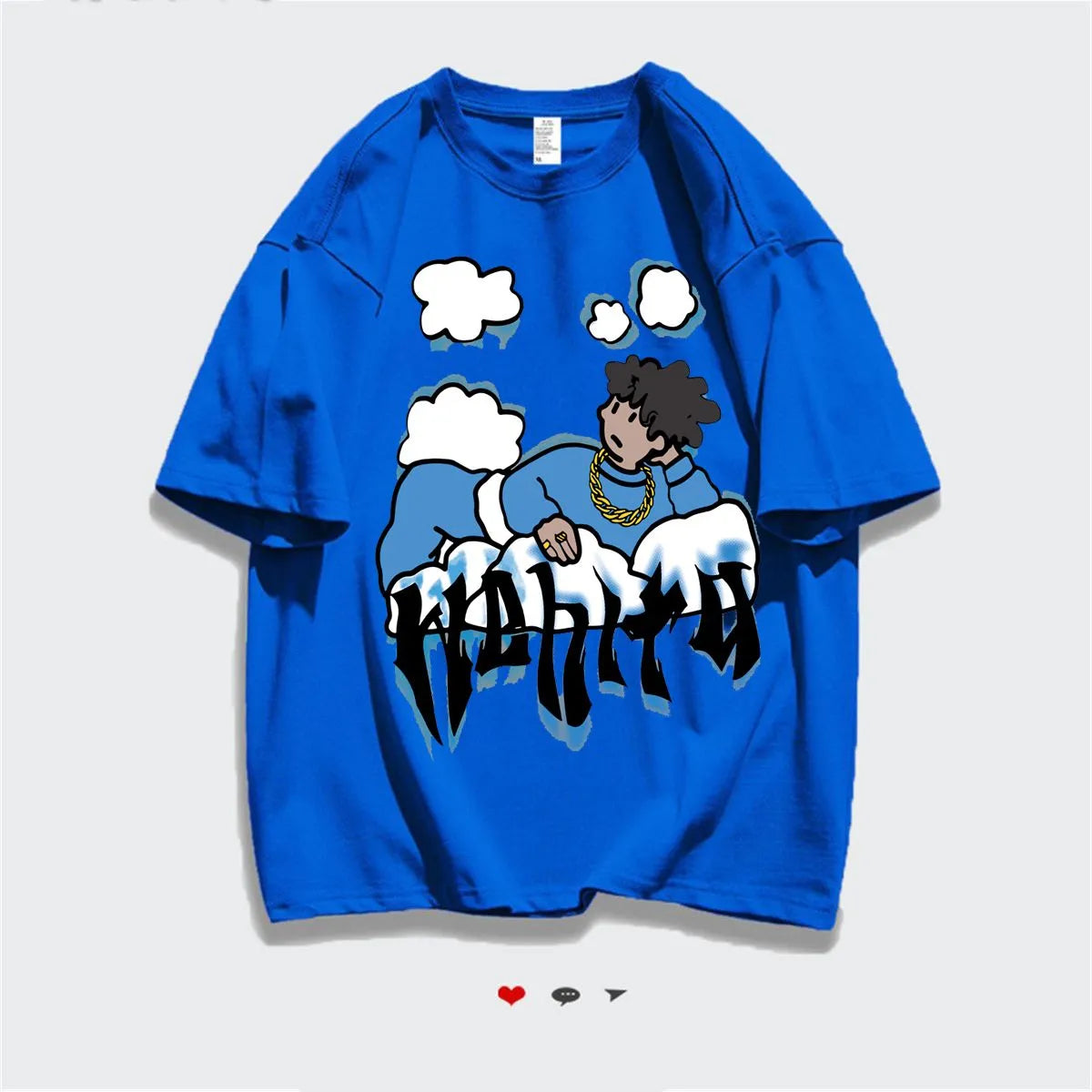 Harajuku Clouds Anime Boy Print High Street T Shirts Men Cool Hip Hop Oversized T Shirt Loose Casual 100% Cotton Summer Y2K Tops