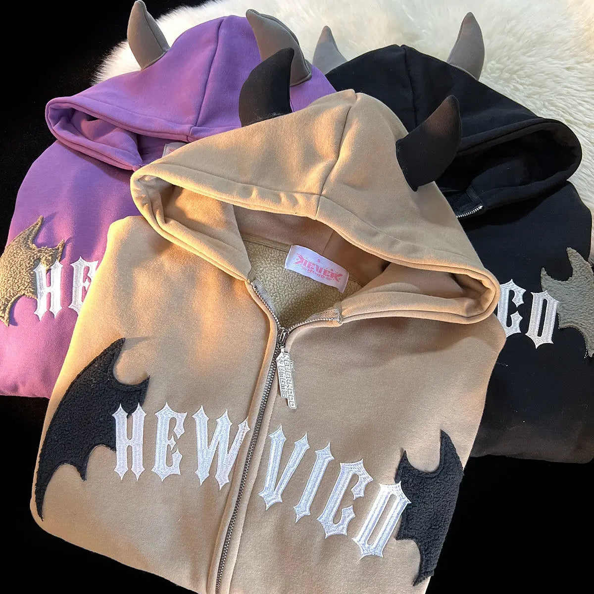 Y2K Devil Embroidered Hoodie Women Casual Retro Loose Long Sleeve Hooded Sweatshirts Couple Autumn Winter Gothic Zip Up Hoodies