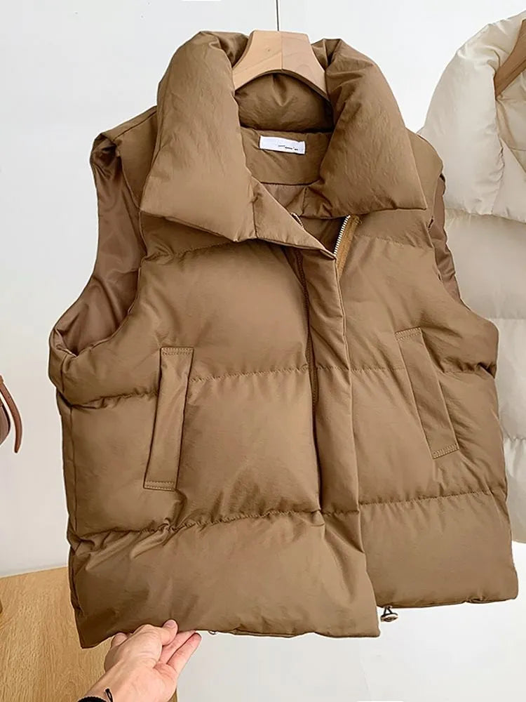 ITOOLIN Women Casual Loose Thicken Jacket Coat Mock Neck Zipper Up Solid Warm Vest Coat Puffer Jackets Women 2023 Autumn Winter