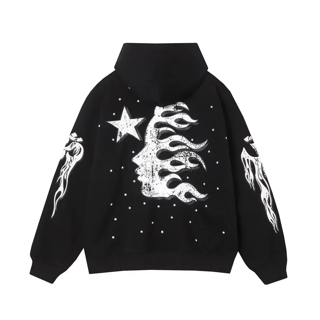 New Hellstar Winter Couple Style Hoodie Retro American Printed Patterns Leisure Hoodie Thickened Version