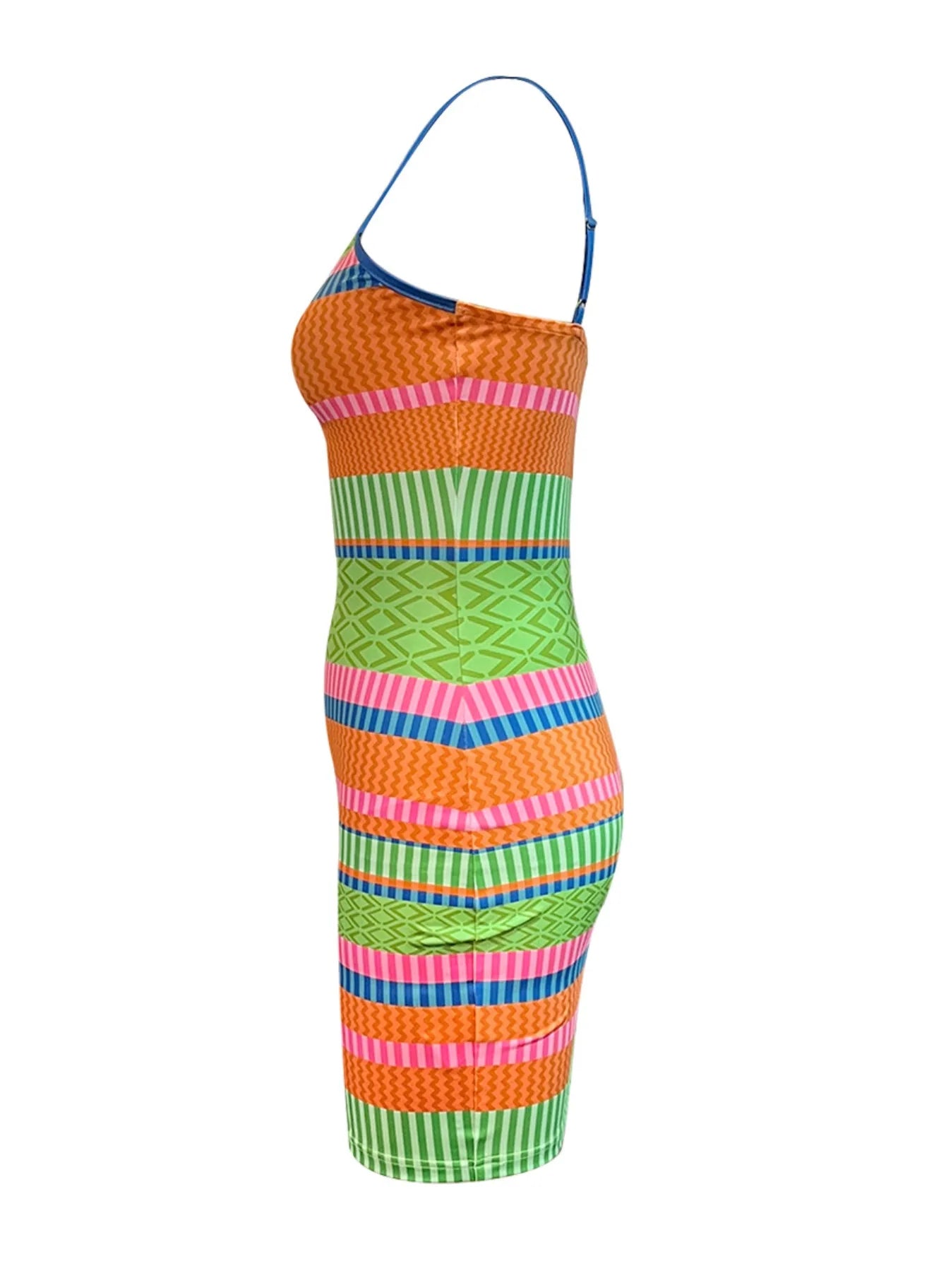 LW Geometric Print Striped Bodycon Dress summer sleeveless mini dress Female Sexy party club beach dresses vestido