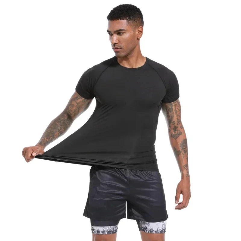 Men's Compression Shirt Anime Print Gym Sport Quick Dry Gym T-Shirts Fitness Athletic Undershirts Elasticity Tops Tee Summer Male