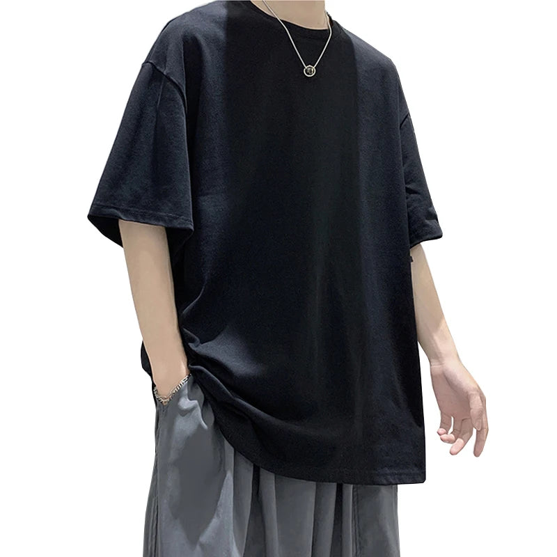 Oversized Summer Short Sleeve Men's T-Shirt New Fashion Solid Loose O-Neck T Shirts Mens Cotton Hip Hop Streetwear Top Tees 5XL