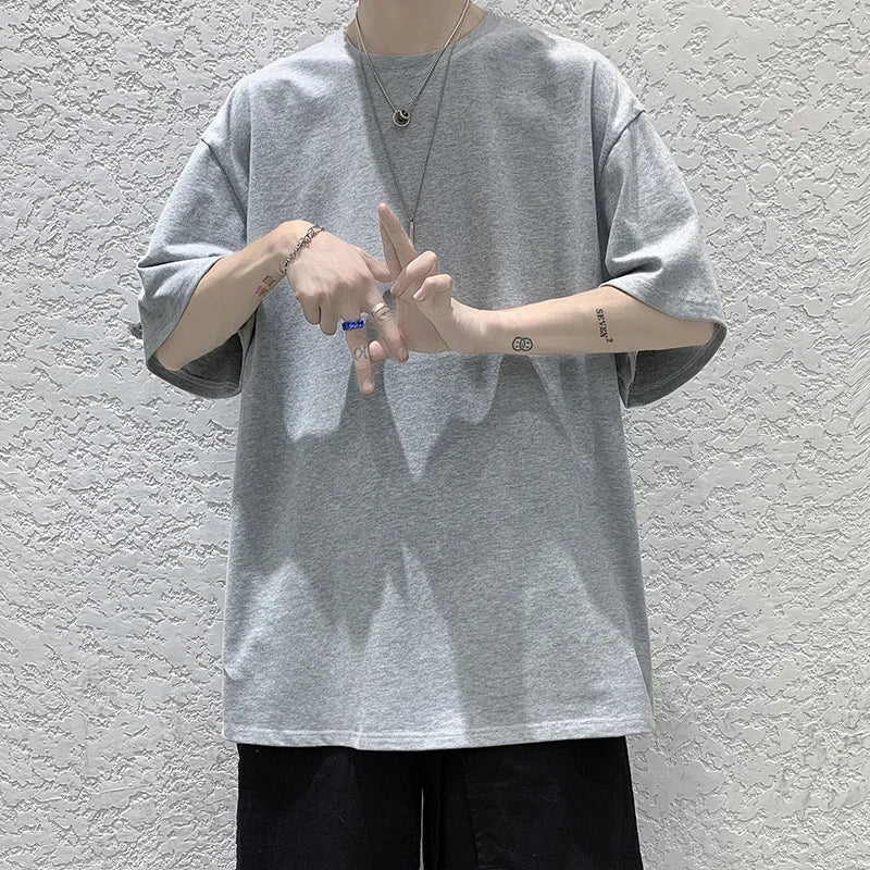 Oversized Summer Short Sleeve Men's T-Shirt New Fashion Solid Loose O-Neck T Shirts Mens Cotton Hip Hop Streetwear Top Tees 5XL