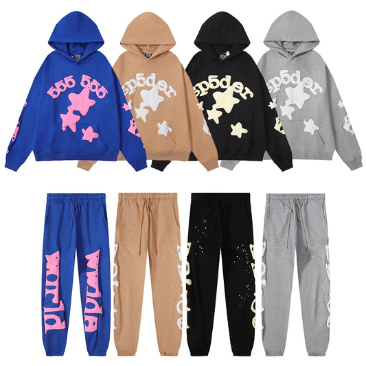 Sp5der 555555 Kanye Same Style Couple Pure Cotton Hoodie Sweater Pants Loose and Casual Men and Women